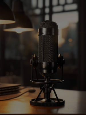 ai-generated-a-microphone-sits-on-a-desk-in-a-home-office-free-photo 1